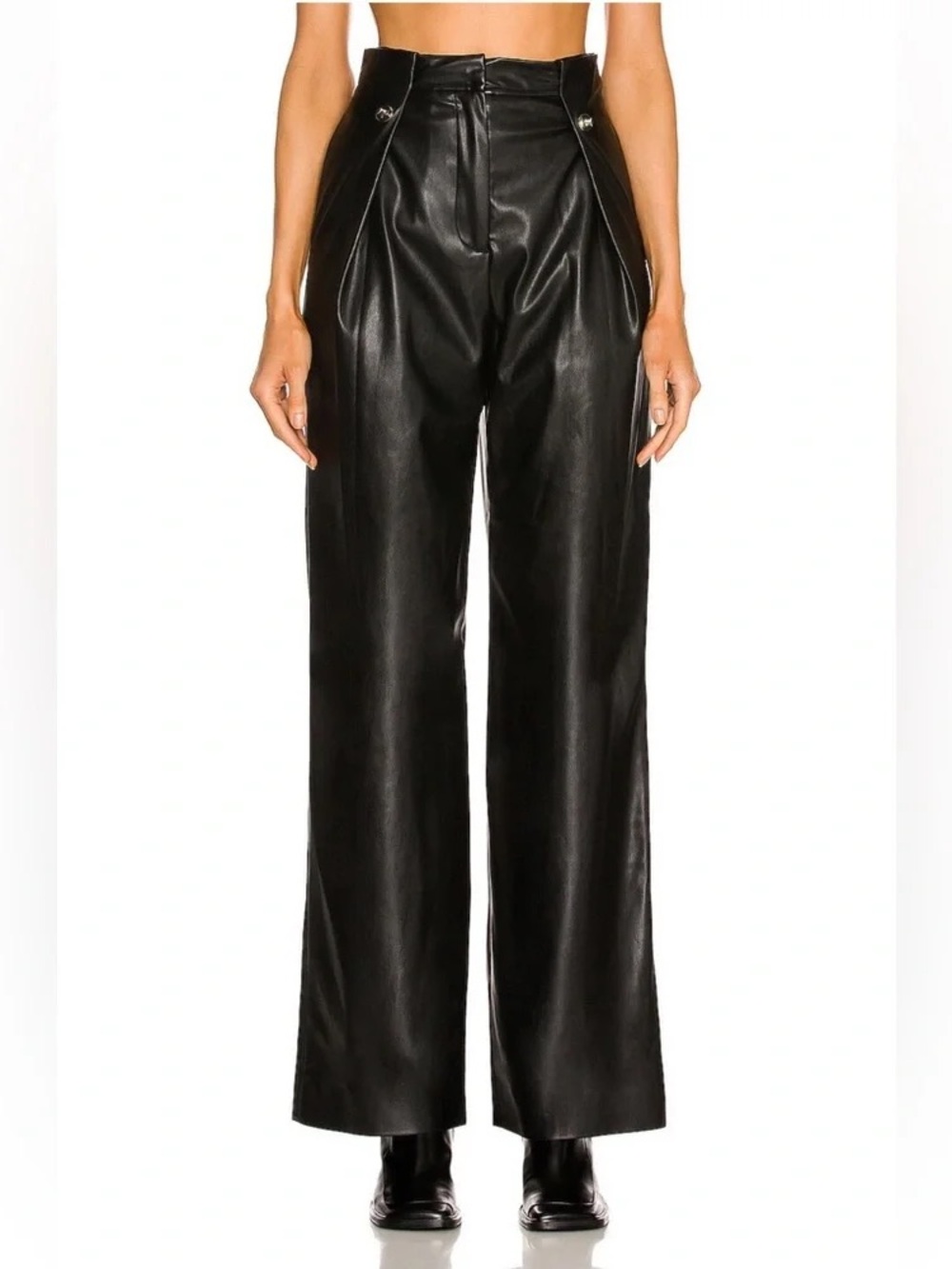 Jonathan Simkhai Black Faux Leather Wide-Leg High-Waist Pants